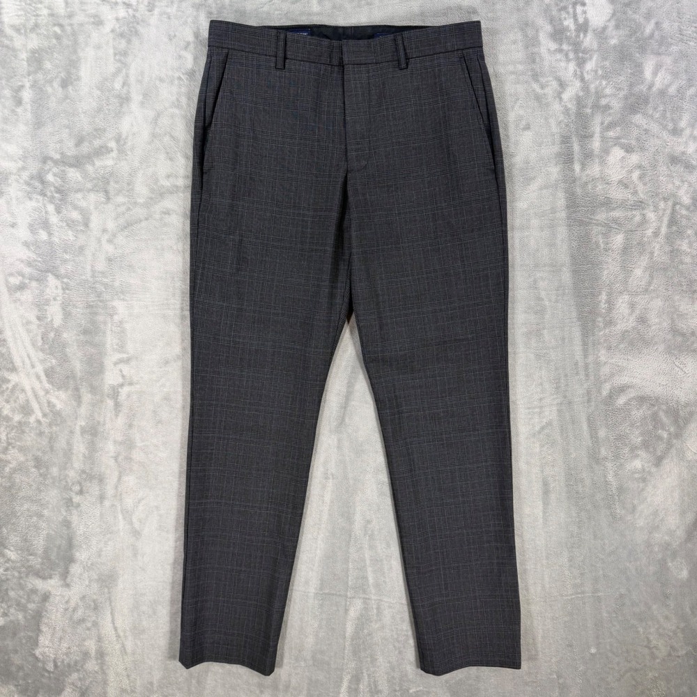 J.Crew Thompson Tapered Wool Dress Pants Mens Size 30x30 Gray Blue Glen Plaid